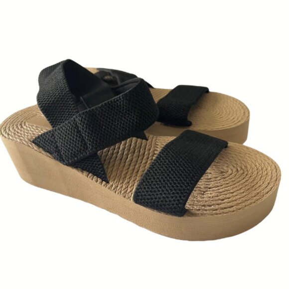 Women's Hemp Rope Sole Style Platform Wedge Sandals with Elastic Straps Size 9 - Picture 1 of 7